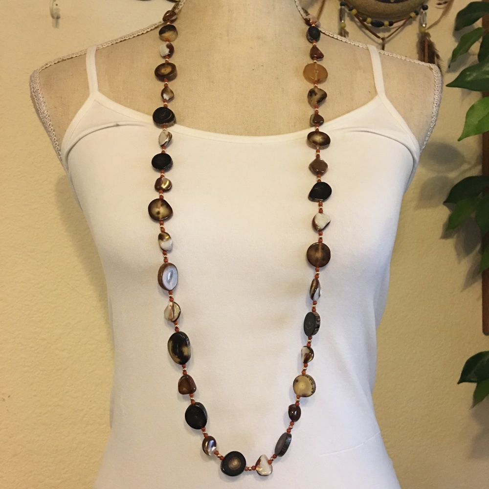 Vintage sliced agate rough abalone shell necklace